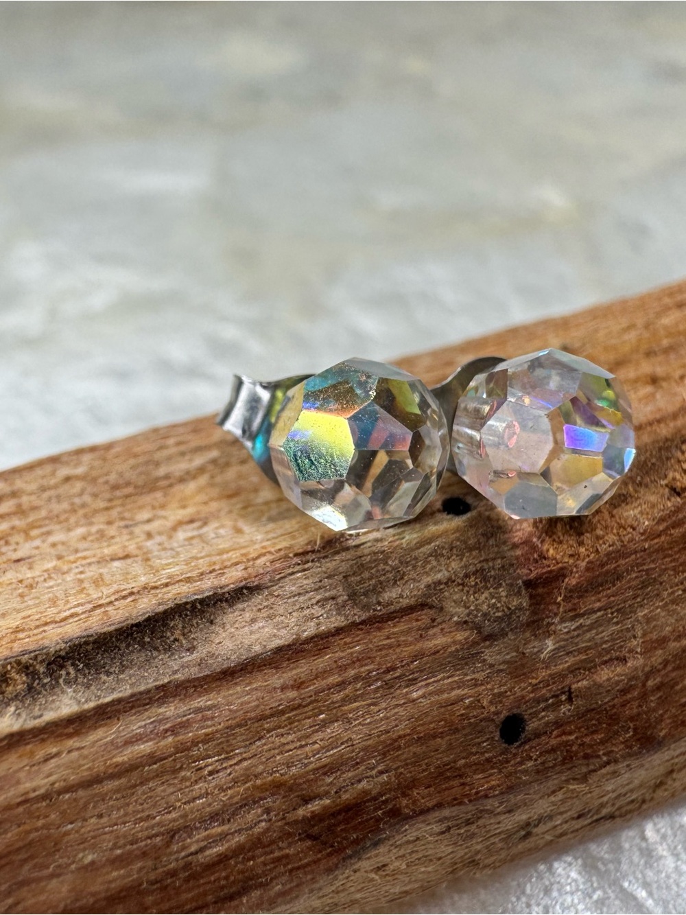 Aurora Borealis Crystal Stud Earrings AB Iridescent Faceted Bead Post